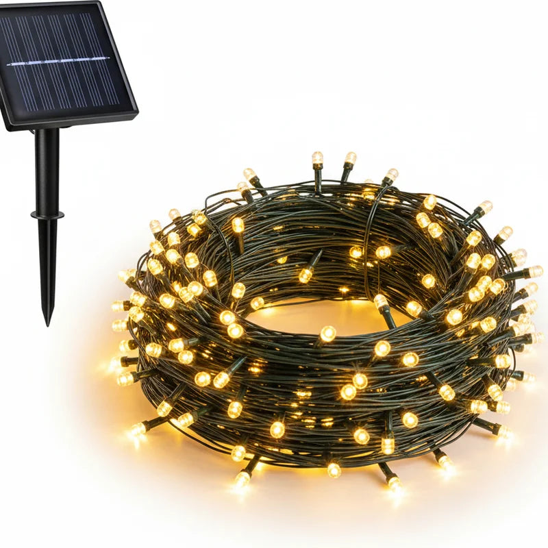 Luces solares de Navidad con panel solar y estaca, luz cálida